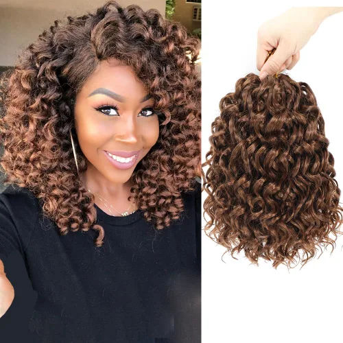 Vista 17 de Gogo Curl Cabello de Ganchillo Rizado de 8 Pulgadas Cabello Corto Rizado de Ganchillo para Mujeres Negras Rizo de Playa Onda de Agua Cabello Rizado