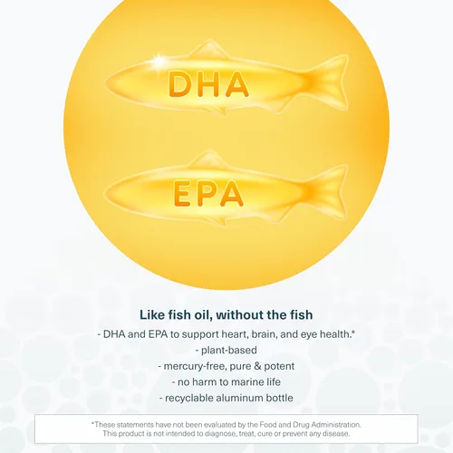 Vista 5 de Youtheory Omega Ocean-Friendly - Suplemento de algas Omega 3 con EPA y DHA - Apoya la salud cerebral y ocular* - A base de plantas - para dietas
