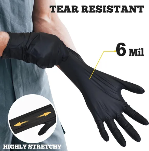 Vista 2 de TitanFlex Disposable Nitrile Exam Gloves, 6-mil, Black, Heavy Duty, Latex Free, Food Safe for Cooking & Food Prep