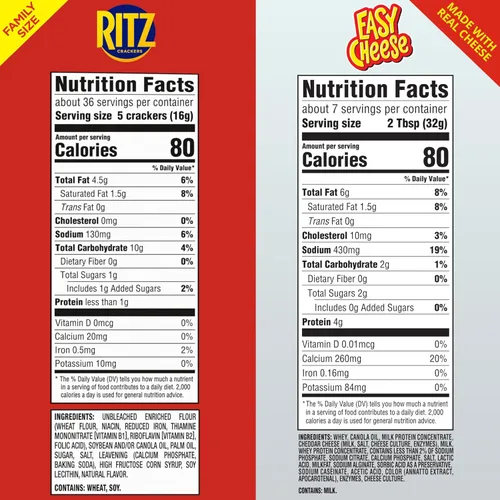 Vista 2 de RITZ Galletas Originales y Queso Fácil Cheddar, paquete variado de aperitivos, 1 caja de tamaño familiar y 2 latas