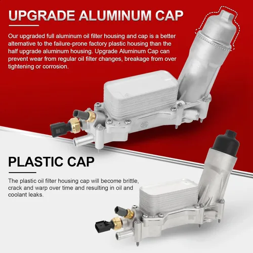 Vista 4 de 926-959 Juego de carcasa de filtro de aceite de motor de aluminio completo con enfriador de aceite y juntas y sensores, compatible con Chrysler