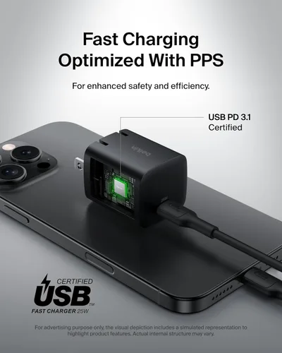 Vista 4 de Belkin Bloque de Carga USB C 25W (Paquete de 2) Incluye Cable USB C - Carga Rápida PD3.0 PPS para Samsung Galaxy S25, S24, Apple iPhone 17, Air