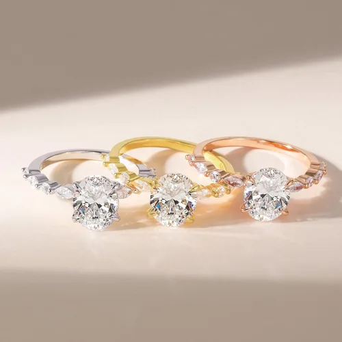 Vista 3 de EAMTI Anillo de plata de ley 925 con circonita cúbica de corte ovalado, anillo de compromiso con halo solitario para mujer, talla 3-13