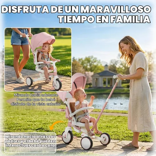 Vista 11 de Qaba 7 en 1 triciclo cochecito plegable bicicleta para niños pequeños 1-5 Rosa