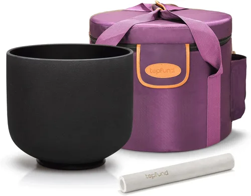 Vista 19 de TOPFUND Chakra de raíz de cuenco de cristal con nota C de 432 Hz de 8 pulgadas con estuche de transporte resistente y mazo de cuenco para cantar