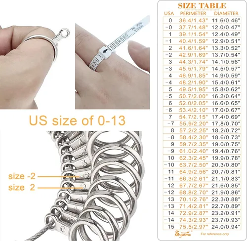 Vista 3 de Herramienta de medición de tamaño de anillo, juego de medidores de dedo de tamaño de EE. UU. 0-13 para medición de tamaño de dedos, fabricación