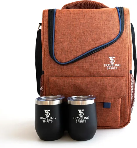 Vista 9 de Bolsa de viaje aislada para vino tinto Bolsa de viaje de 2 a 3 botellas con vasos de acero inoxidable Bolsa enfriadora para viajes - Gran regalo