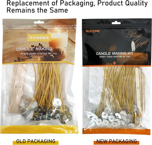 Vista 8 de 50 mechas naturales para velas de 6 pulgadas, preenceradas con cera de abeja 100% y pestañas con 60 calcomanías de mecha de vela y 5 dispositivos