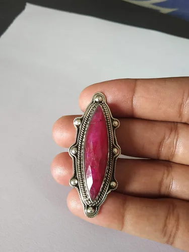 Vista 5 de Ruby Ring, Bohemian Jewelry, Long Ring, Eye Shape, Bridesmaids Gift, Promise Engagement Ring, 925 Sterling Silver Ring, Full Finger Jewelry