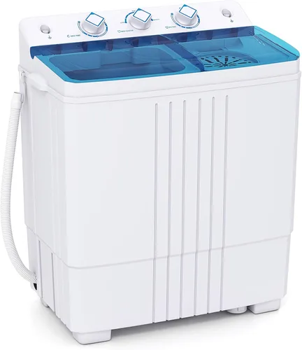 Vista 10 de Giantex Lavadora Portátil, Combo de Lavadora y Centrifugadora de 20 LBS con Bomba de Drenaje Integrada y Control de Tiempo, Doble Tina Compacta