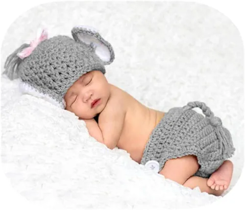 Accesorios de fotografía para bebé recién nacido, sombrero de elefante con pantalones cortos, fotografía mensual para niña, color gris