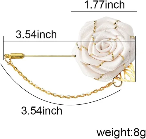 Vista 2 de Broche de rosa con diseño de flor de rosa con hoja dorada, broches de solapa para hombre, broche de cadena de borlas, broches de flor de rosas