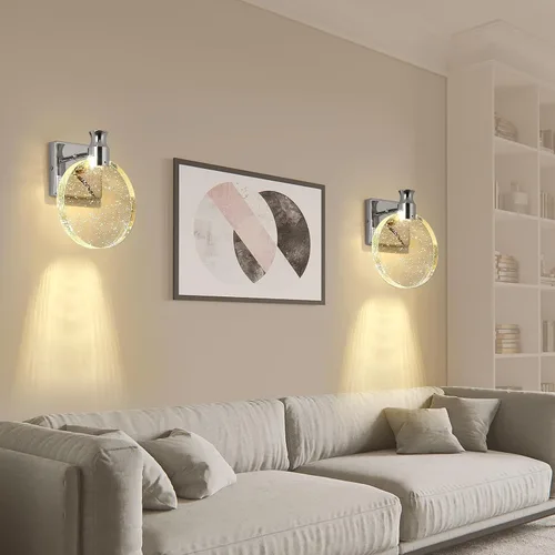 Vista 4 de Juego de dos apliques de pared con estilo real, minimalista y moderno espejo de alta gama, diseño redondo de cristal de burbuja en forma de disco
