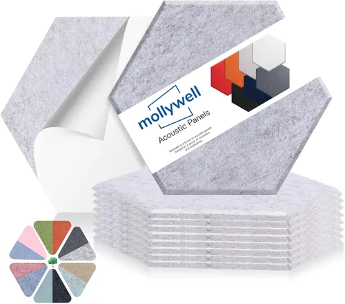 Vista 13 de Mollywell Paneles acústicos hexagonales, de alta densidad, insonorización, azulejos decorativos de fieltro para pared, reducción de ruido