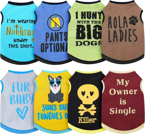 Vista 10 de Saintrygo 8 piezas de camisas para perros, ropa para mascotas estampada con letras divertidas, camisetas de verano para mascotas, atuendo