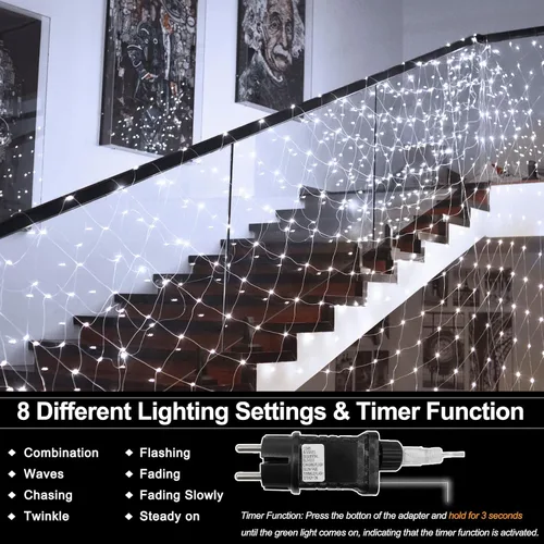 Vista 5 de echosari Luces de red para exteriores de 20 x 13 pies, enchufables con control remoto, 720 luces LED de red de Navidad IP68, totalmente impermeables