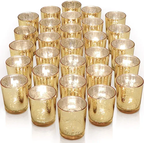 Vista 11 de LETINE 36 piezas Portavelas votivas de ámbar - Portavelas de vidrio para velas de té para decoración de mesa de otoño, centros de mesa de boda boho