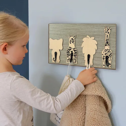 Vista 3 de MidreanGiraffe Safari - Ganchos de pared de madera para niños, para colgar, decoración decorativa para dormitorio de bebé, baño (jirafa)