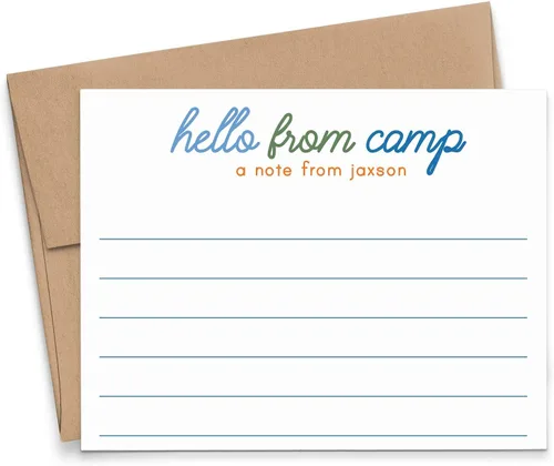 Vista 13 de Papelería personalizada con forro para niños, tarjetas de notas planas, papelería de campamento simple para niños con juego de sobres, tarjetas