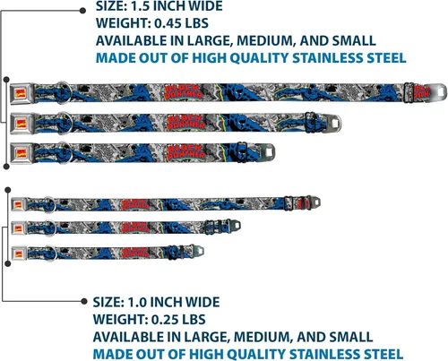 Vista 3 de Collar de perro hebilla de cinturón de seguridad Black Panther Poses Stacked Comics Grises Amarillo Azul Rojo 9 a 15 pulgadas 1.0 pulgadas de ancho