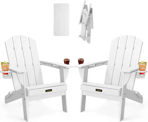 Vista 41 de Silla Adirondack Plegable, Sillas Adirondack de Plástico con Textura de Madera con 2 Portavasos, Silla para Hoguera de HDPE Resistente a