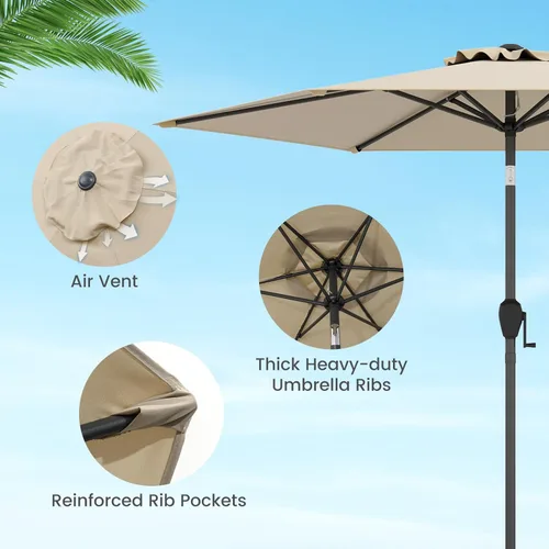 Vista 8 de Tangkula Sombrilla de patio de 7.5 pies, sombrilla resistente para exteriores con botón de inclinación, manivela, toldo ventilado para patio Beige