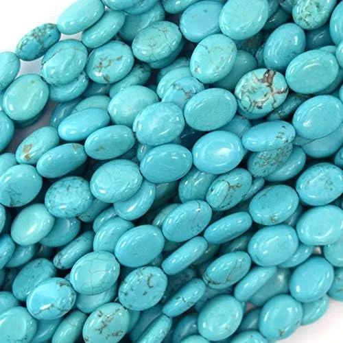 Cuentas ovaladas lisas ovaladas de 16 pulgadas, color azul turquesa natural, 0.394 in, para la fabricación de joyas, cuentas ovaladas planas de