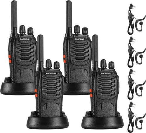 BAOFENG BF-88ST Walkie Talkies para adultos de largo alcance, paquete de 4, radio portátil de dos vías con carga USB VOX manos libres, radios
