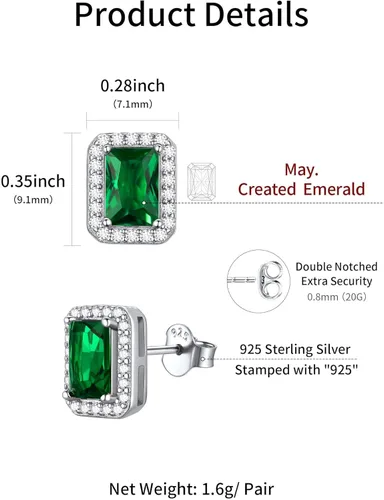 Vista 4 de ChicSilver Aretes de plata de ley 925 con forma de corazón, redondo, pera, esmeralda y piedra natal para mujer, joyería de cumpleaños