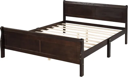 Vista 35 de Harper & Bright Designs Base de cama de tamaño matrimonial con cabecero, plataforma de madera, cama de tamaño matrimonial con juego de listones