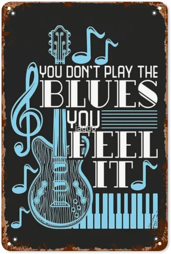 Vintage Retro Metal Tin Sign Blues Music Musicians Guitar Musical Notes for Basement for Home Garden Bathroom Room Outdoor Wall Patio Office Dining