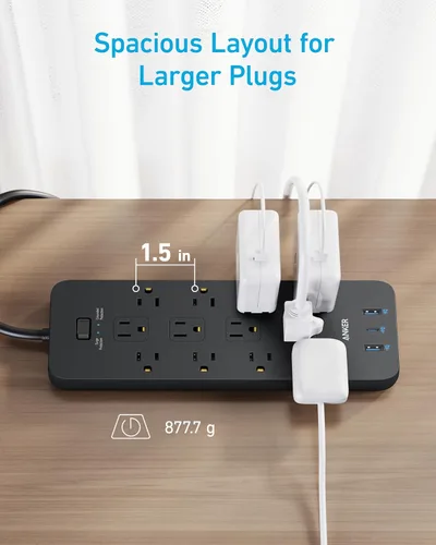 Vista 6 de Anker Regleta de alimentación con 3 puertos USB, protector de sobretensiones (2100J-10ft), 12 tomacorrientes, 2 puertos USB-A y 1 puerto USB-C
