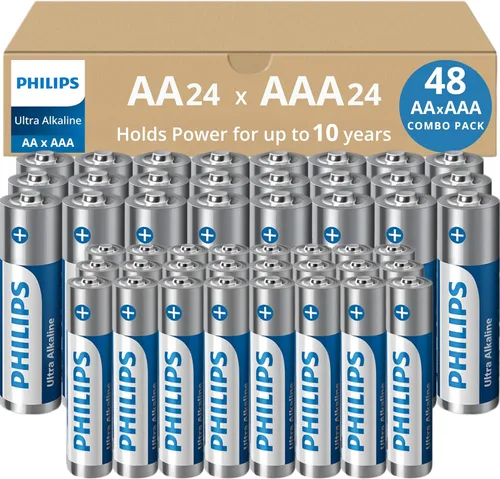 Vista 8 de PHILIPS - Paquete combinado de pilas AA y AAA de 24 unidades, paquete de variedad de baterías ultra alcalinas, 12 paquetes de cada una, vida útil