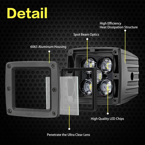 Vista 6 de Cubos LED, barra de luz LED de 3 pulgadas, 2 unidades de 100 W, luces de conducción cuadradas, luces de conducción, cubo LED, luces de trabajo