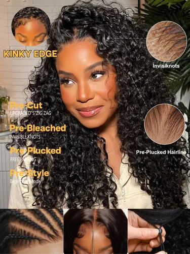 Vista 2 de Pelucas de cabello humano ondulado al agua de Sunber con cordón elástico de ajuste, bordes rizados, todo preestablecido, 13x4, encaje frontal HD