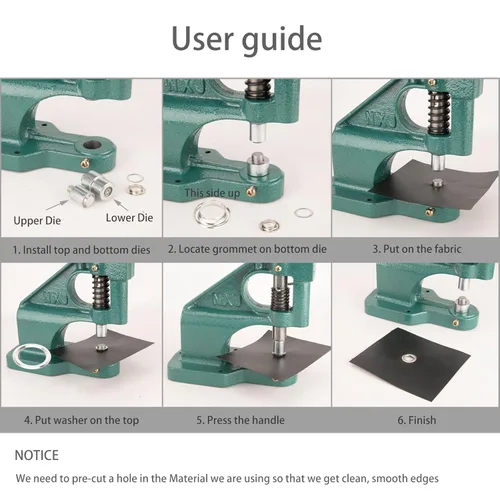 Vista 5 de Kit de herramientas de perforación de ojales de alta resistencia para prensar a mano, prensa de ojales de alta resistencia, herramienta de prensa