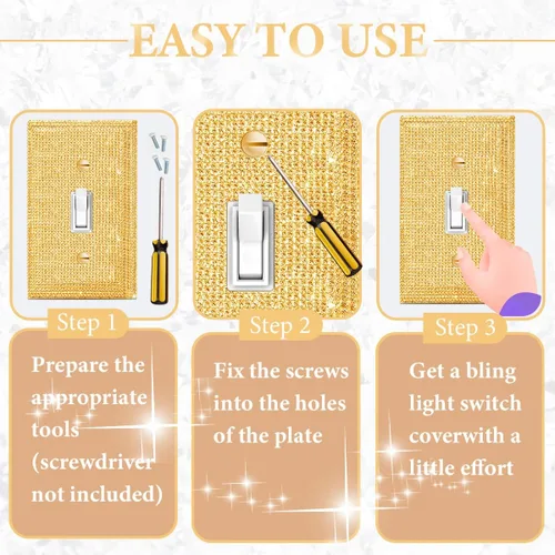 Vista 2 de Cubierta de interruptor de diamantes de imitación dorada brillante - Placa de interruptor de luz con purpurina