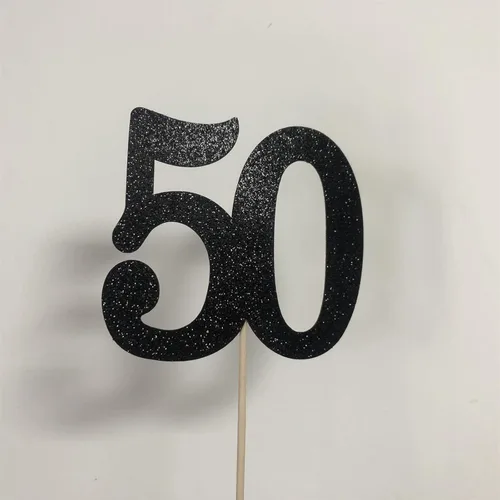 Vista 5 de Paquete de 10 palitos de centro de mesa de aniversario con purpurina de doble cara para cumpleaños número 50, decoración de mesa para fiesta de Negro