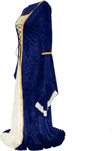 Vista 4 de Effeltch - Disfraz retro de Halloween para mujer vestido largo con cordones estilo medieval renacentista e irlandés