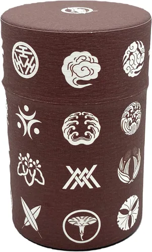 Vista 2 de Bote de té japonés Kamon(Cresta familiar), doble tapa, papel washi japonés pegado, capacidad de té, 3.53oz, almacenamiento de té de hojas sueltas
