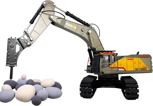 Vista 6 de Gemini&Genius Juguete de excavadora de taladro para niños, juguete de construcción de martillo de impacto a escala 150, taladro con orugas