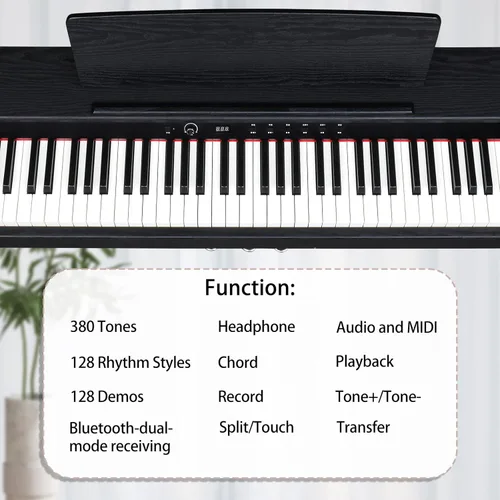 Vista 4 de Ktaxon Piano digital de acción ponderada de 88 teclas con unidad de 3 pedales, doble Bluetooth, funciones de control