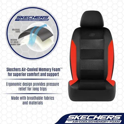 Vista 4 de Skechers Fundas de asiento de espuma viscoelástica y refrigeradas por aire, cuero premium con malla EVA, fundas de asiento de automóvil