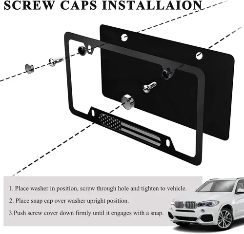 Vista 4 de Marco de Matrícula de Bandera, Cubierta de Placa de Auto de Acero Inoxidable Patriótica de Bandera Estadounidense, Soporte de Matrícula de Vehículo
