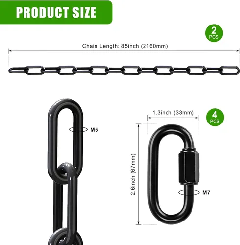 Vista 6 de BeneLabel 2 cadenas de columpio resistentes de 85 pulgadas con ganchos, cadenas colgantes de capacidad de 1000 libras, cadenas colgantes
