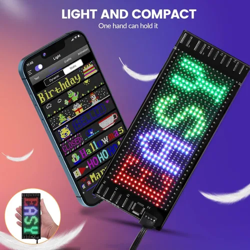 Vista 4 de Rayhome Mini letrero LED para automóvil, 6.7 x 2.76 pulgadas, panel de matriz LED flexible, USB 5 V, control de aplicación Bluetooth, letrero LED