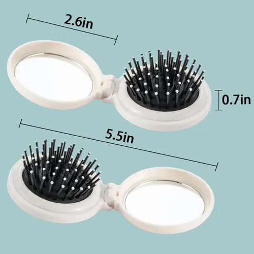 Vista 5 de Mini cepillo para el pelo, cepillo de bolsillo con espejo, portátil para monedero/bolsillo, tamaño de viaje (2 piezas mármol 1)