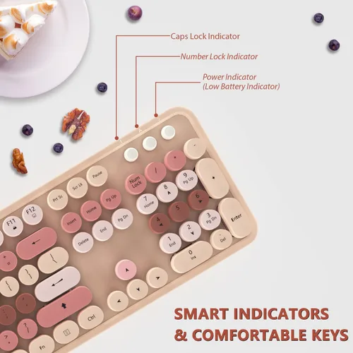 Vista 3 de Combo de teclado y mouse inalámbricos colorido - Teclado inalámbrico de 104 teclas con almohadilla numérica para PC Windows, portátil, laptop