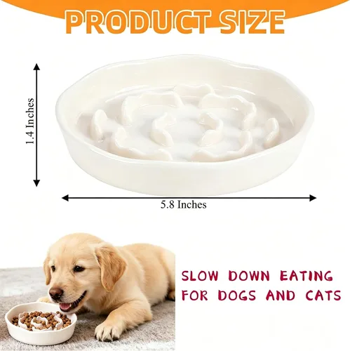 Vista 2 de Cuencos de alimentación para mascotas, cuenco de cerámica para perros de alimentación lenta – Plato pesado de comida azul para perros pequeños a