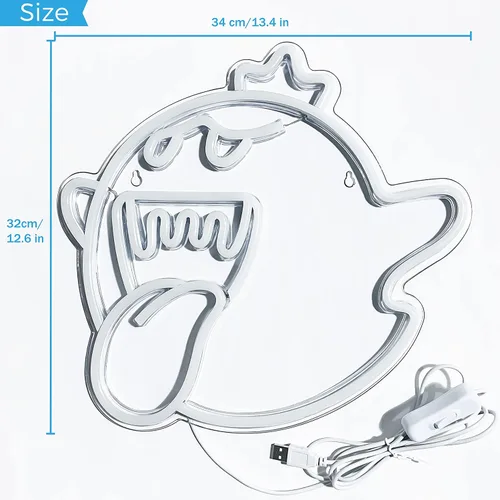 Vista 2 de Neon Sign King Boo The Ghost Face LED Neon Light Mario Lamp Acrylic Sign for Game Room Decor Gaming Light Accessory Gifts for Boy Room Decor (White)